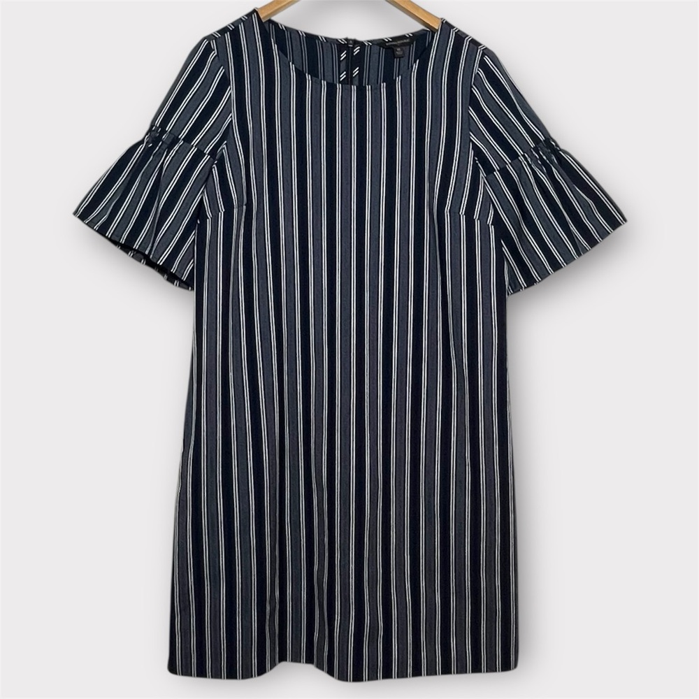 Banana Republic Navy Stripe Ruffled Bell Sleeve Shift Dress - Picture 2 of 11